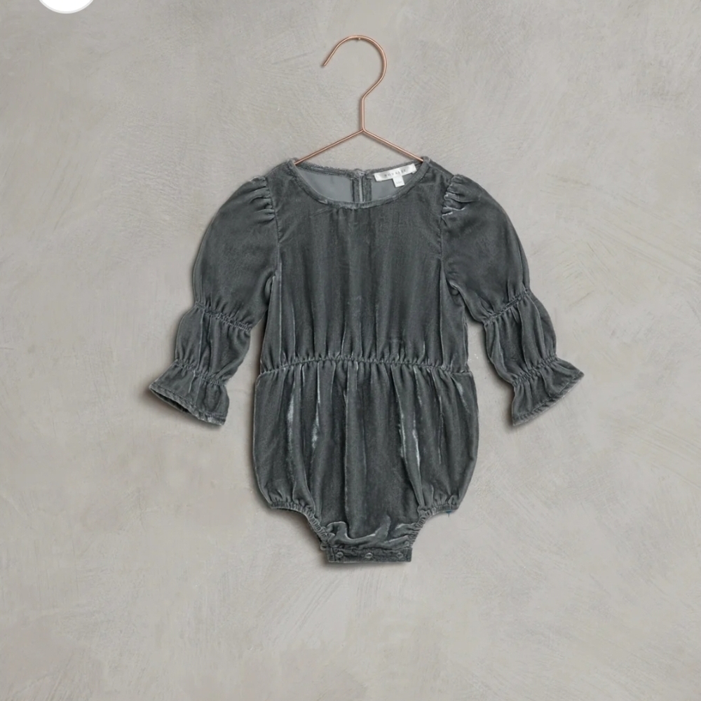 Designer NORALEE Gray Velvet Baby Romper